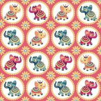 multi-colored elephants with Indian ornaments vector