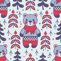 blue bear with Christmas trees. seamless pattern vector