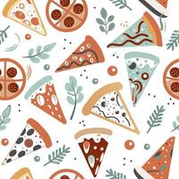 pizza surrounded by seasonings on a white background pattern vector