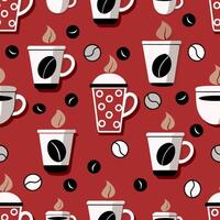 white cups on a red background. seamless pattern vector