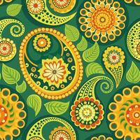 Indian flower pattern on green background vector