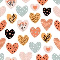 Seamless pattern with cute hearts and flowers, flat illustration on white background vector