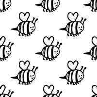 Seamless pattern with happy bees doodle for decorative print, wrapping paper, greeting cards, wallpaper and fabric vector