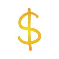 Hand drawn dollar Gold currency symbol Brush stroke doodle Single element for design vector