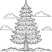A pine tree coloring page vector