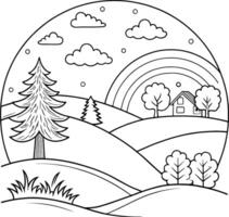 Winter landscape coloring pages vector