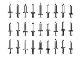Sword icon line set. Weapon element fantasy object and ancient warrior pictogram collection. Blade knife medieval illustration vector