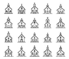Church icon line set. God house and wedding construction collection. Religious architecture building and holy chapels illustration. vector