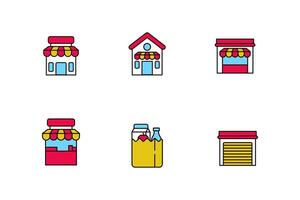 Set of store and grocery icon with colorful style on white background vector