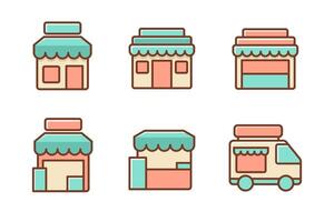 Set of store building and stall icon with colorful design on a white background vector