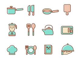 Set of cooking icons with soft color design on white background vector