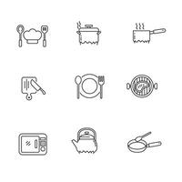 Set of cooking icons with a black line style on a white background vector