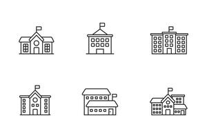 Set of school building icons in linear style on a white background vector