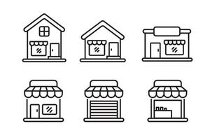 Set of store building icons with outline style on white background vector