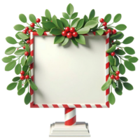 3d red and white frame with empty space for text, decorated red berries and green holly leaves png