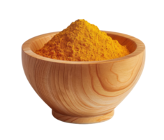 Wooden bowl with turmeric isolated on transparent background png