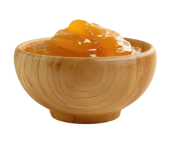 Wood bowl with peach jam isolated on transparent background png