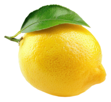 Lemon with leaf isolated on transparent background png