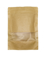 Front side ,craft paper bag with clear display window and ziplock on transparent background png