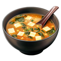 Soup with Tofu and Spinach in a Bowl png
