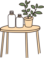 minimalista interior com em vaso plantar e garrafas em de madeira mesa png