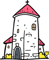 Medieval Stone Tower with Red Roof - Hand-Drawn Illustration of Historical Architecture png