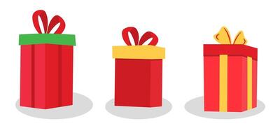 Three red and green gift boxes with bows on them vector