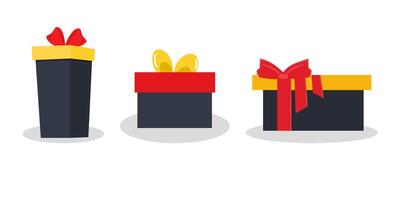 Three gift boxes with red bows and bows vector