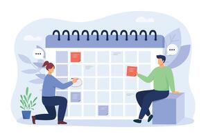 Time-management and planning concept. Business meeting and events organizing process office working. Entrepreneurship and calendar schedule planning with filling course campaign. vector