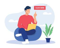 Click here concept illustration. Click here, detailed click and collect sign concept flat illustration. vector