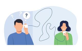 Problems in communication concept. Miscommunicate unclear message and information, misunderstanding create confusion in work. vector