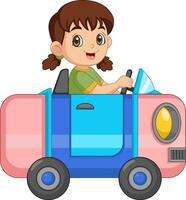 Cartoon girl riding a eraser car vector