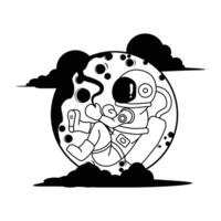 a drawing of an astronaut on the moon vector