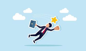 A businessman tries to catch a thrown star using a baseball glove, illustration of the effort to improve business quality rating vector