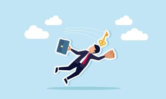 A businessman tries to catch a thrown key using a baseball glove, illustration of the effort to find solutions to business problems vector