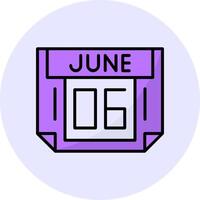 6 June Filled Circle Fill Style Icon vector