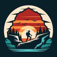 Mountain with circle frame and flat style design for T-shirt. vector