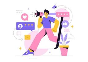 Flat Style Public Relations Illustration Showing a Team Designing Marketing Campaigns for Brand Awareness vector