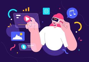 Virtual Reality Metaverse Illustration with a Person Exploring Future Technology in VR Glasses vector