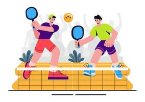 Illustration of Pickleball Match with Players and Ball in a Cartoon Background vector