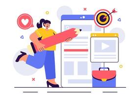 Digital Blog Publishing and Social Media Writing Illustration in a Flat Style vector