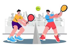 Flat Style Illustration of Pickleball Game with Players and Equipment for Sports Events vector