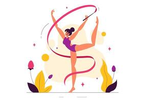 Flat Style Illustration of a Rhythmic Gymnast Performing with Artistic Movements vector
