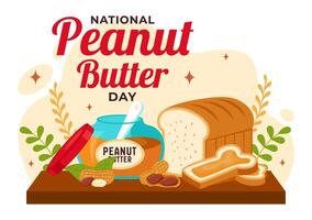 Flat Cartoon for National Peanut Butter Day with Peanuts and Butter vector