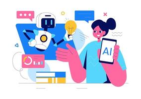 Artificial Intelligence and Programmer Data Concept in Art Style vector