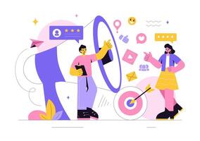 Illustration of Public Relations Team Brainstorming for Business Promotion Using Mass Media Channels vector