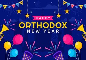 Orthodox New Year with Traditional Church and Colorful Fireworks Background vector