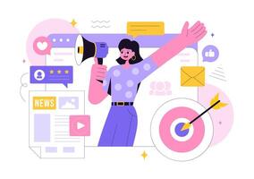 Marketing Campaign Team Illustration for Public Relations and Business Advertising in a Flat Style Background vector