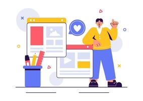 Blog Writing and Social Media Content Management Illustration in Flat Style vector
