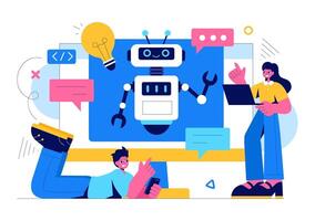 Programmer and Artificial Intelligence Concept Featuring a Digital Brain in Style vector